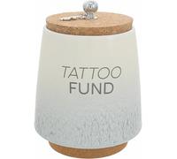 Pavilion Gift Company - Tattoo Fund 6.5-inch Unique Ceramic Piggy Bank Savings Bank Money Jar with Cork Base and Cork Lid, Ombre Gray
