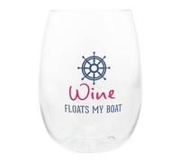 Pavilion Gift Company - Wine Floats My Boat - 14 Oz Stemless Wine Glass Tritan Cup Helm Boater Boating Beach Seaside Waterfront Ocean Vacation Souvenir Lake Lover Housewarming Gift Present