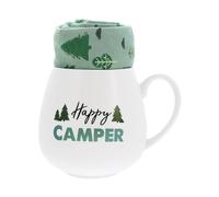 Pavilion - Happy Camper - 15.5 oz Mug & Novelty Patterned 9-13 US Women & 8-12 US Men Socks Gift Set Camping RV Tent Cabin Camp Present