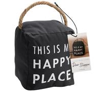 Pavilion This is My Happy Place Canvas Door Stopper - Weighted Fabric Decorative Doorstop with Handle, Polyester Sand Bag Soft Door Stoppers for Interior Doors, Black Home Decor, 5 x 4.75 x 6