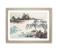 Pavilion Under The Willow Trees By Shen Zhou Asian Japanese Framed Print | A2 Oak Framed Wall Art | Ready to Hang | Asian Floral Picture | Living Room Bedroom Lounge Office