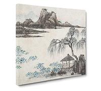 Pavillion Under the Willow Trees by Shen Zhou Canvas Print | Gallery Wrapped 30mm Frame Wall Art | 20x20 inches | Ready to Hang | Asian Landscape Picture | Living Room Bedroom Lounge Office