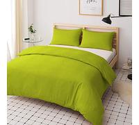 PAVLA-Outlet Duvet Quilt Cover Set Plain Dyed Poly-Cotton Bedding Set - Easy Care | Machine Washable |Single Double King Super King | with Matching Pillowcases (Lime Green, King)