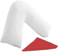 Pavla-Outlet Hollowfibre V Shaped Pillow - Nursing, Pregnancy, Back & Neck Support - Maternity Full Body V Pillow With Pillow Case Cover - Orthopaedic 100% Polyester Medical Cushion - 54 x 77cm (Red)