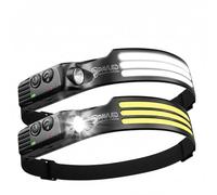 PAVLED Head Torch Rechargeable, LED Headlamp Motion Sensor Headtorch 230° Widen View & 5 Modes, Hands-Free IPX4 Waterproof Head Lamp for Camping,Running,Fishing,Cycling