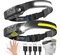 PAVLED Head Torch Rechargeable, LED Headlamp Motion Sensor Headtorch 230° Widen View & 5 Modes, Hands-Free IPX4 Waterproof Head Lamp for Camping,Running,Fishing,Cycling