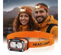 PAVLED Head Torch USB Rechargeable Dual Lights Headlamp for Hardhat with Motion Sensor, Red Warning Light Up/Down Adjustable Waterproof Headlamps for Cycling, Car Maintenance, Running, Camping