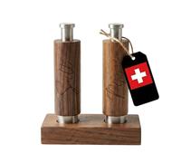 PAVLOVA'S Pepper Mill and Salt One Hand Grinder Set with Holding Tray - Swiss Handmade in Walnut - Ceramic Mechanism - Natural Finish - Easy Refill - Gift Box - 10-Year Warranty - Limited Edition