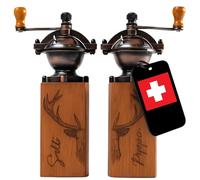 PAVLOVA'S Vintage Pepper and Salt Mill Set - Swiss Handmade in Walnut - Crank Design with Engraving - Ceramic Grinding Mechanism - Easy Refill - Gift Box - 10-Year Warranty - Limited Edition