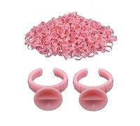 PAVNSO 300PCS Eyelash Glue Rings, Lash Glue Holder Pallet 2 Slot Pink Glue Cup, Plastic Makeup Rings for Lash Extension