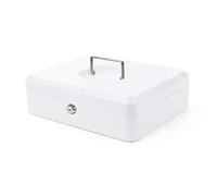 Pavo - Premium 12-Inch Metal Cash Box 30 x 24 x 9 cm with 2 Keys and Removable Change Tray - White