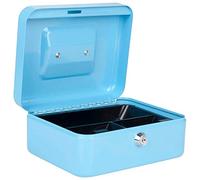 Pavo - Premium 8-Inch Metal Cash Box 20 x 16 x 9 cm with 2 Keys and Removable Change Tray - Light Blue