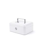 Pavo - Premium 8-Inch Metal Cash Box 20 x 16 x 9 cm with 2 Keys and Removable Change Tray - White