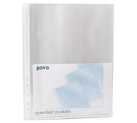 Pavo - Premium Punched Pocket PP A4 60 Microns, Clear x100 (Pack of 100)