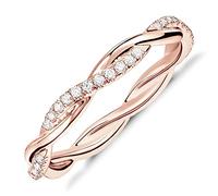 PAVOI 14K Gold Plated Cubic Zirconia Twisted Rope Eternity Band Rose Gold for Women Size 7