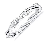 PAVOI 14K Gold Plated Cubic Zirconia Twisted Rope Eternity Band White Gold for Women Size 5