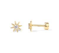 PAVOI 14K Gold Plated Solid 925 Sterling Silver Post Flat Back Stud Earrings for Women | Cartilage Helix Piercing, Yellow Gold, Cubic Zirconia