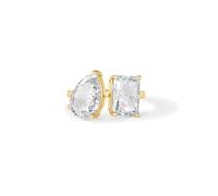 PAVOI 14K Gold Plated Toi Et Moi Radiant-Cut and Pear-Shaped Cubic Zirconia Stones Fake Wedding Ring Engagement Ring for Women | Statement Cubic Zirconia Promise Ring, 9, Yellow Gold, Cubic Zirconia