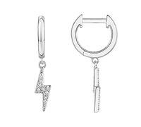 PAVOI 14K White Gold Plated S925 Sterling Silver Post Drop/Dangle Huggie Earrings for Women | Dainty Lightning Bolt Earrings