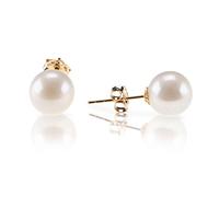PAVOI 18K Yellow Gold Plated Sterling Silver Round Stud White Simulated Shell Pearl Earrings -12mm