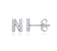 PAVOI 925 Sterling Silver CZ Simulated Diamond Stud Earrings Fashion Alphabet Letter Initial Earrings - N