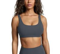 PAVOI ACTIVE Buttery Soft Sports Bras for Women - High Support Low Scoop Neck U Back Padded Yoga Gym Workout Bra - FlexFlow, Thunder, S