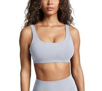 PAVOI ACTIVE Buttery Soft Sports Bras for Women - High Support Low Scoop Neck U Back Padded Yoga Gym Workout Bra - FlexFlow, Silver, M