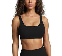 PAVOI ACTIVE Buttery Soft Sports Bras for Women - High Support Low Scoop Neck U Back Padded Yoga Gym Workout Bra - FlexFlow, Black, M
