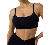 PAVOI ACTIVE Low Square Neck Sports Bra - Adjustable Thin Straps Bandeau Padded Workout Square Neck Bra for Women - FlexFlow, Black, S