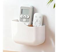 PAVSTINE Large Remote Control Holder Wall Mount, TV Remote Holder Adhesive with 2 Adjustable Compartments, Media Player Controller Storage Caddy Box, Organiser Tray for TV and Phone Chargers, White