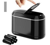 PAVSTINE Mini Desktop Bin with Pop-up Half-cover, Table Top Bin with 5 Rolls of Rubbish Liners, Desk Bins Equipped with 4 Anti-slip Mats, Table Little Can for Bedroom, Office(Black, Half-Cover)