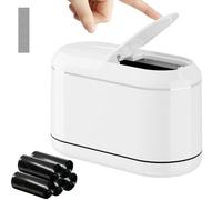 PAVSTINE Mini Desktop Bin with Pop-up Half-cover, Table Top Bin with 5 Rolls of Rubbish Liners, Desk Bins Equipped with 4 Anti-slip Mats, Table Little Can for Bedroom, Office(White, Half-Cover)
