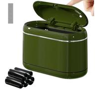 PAVSTINE Mini Desktop Bin with Pop-up Lid, Table Top Bin Dual-Chamber Design, Desk Bins Equipped 5 Rolls of Rubbish Liners and 4 Anti-slip Mats, Table Little Can for Bedroom, Office(Green, Full-Cover)