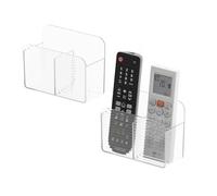 PAVSTINE Remote Control Holder No Drilling Required, 2 Pcs Wall-Mounted Storage Box Self-Adhesive Compartments, Remote Holder Multi-Functional, for Storing Remotes Controls, Media Players, Transparent