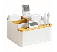 PAVSTINE Remote Control Holder, TV Remote Holder with 4 Compartments, Remotes Storage Caddy for Table, Desk Organiser for TV Remotes, Media Controllers & Office Supplies, White