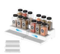PAVSTINE Spice Rack for inside Cupboard, 3 Tier Extendable Spice Shelf, Condiment Holder Non Slip Free Standing, Kitchen Cabinet Organiser for Holding Seasoning and Condiments, Transparent