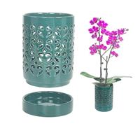 pavtner Ceramic Orchid Pot 4 Inch, Orchid Pots with Holes, Plant Pot for Repotting, Flower Planter Pot Indoor Outdoor, Green Chirstmas Gift for Women.