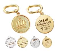 (Paw-crown) Personalised Double-Sided Dog ID Tag, Stainless Steel Pet Name Tag, Laser Engraved Collar Charm, Gold or Silver