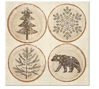 PAW Decor Collection 3-Ply Xmas Decoupage Tissue Paper Napkins Decorative Christmas Serviettes 33cm x 33cm - Pack of 20 (Wood Slice)
