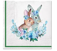 PAW Easter 3-Ply Tissue Paper Napkins Decorative Serviettes for Decoupage 33cm x 33cm (Pack of 20) (Bunnies with Wreaths)