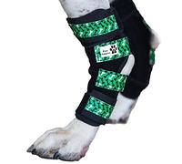 Paw Empire - Pair of Dog Leg Braces, Ultra Supportive, Comfortable, Dual Metal Springs, Hind Leg Wraps, Canine Hock Brace for Joint Arthritis, Assists Injury & Sprains (Dark Green Dog Bone, Medium)