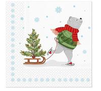 PAW Fairytale Christmas Tissue Paper Napkins for Decoupage 33cm x 33cm Serviettes - Pack of 20 (Skating Bear)
