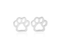 Paw Footprint Small Stud Earrings Stainless Steel Funny Charm Lovely Puppy Dog Cat Pet Animal Bear Paws Hollow Out Foot Prints Tiny Earrings for Women Birthday Christmas Party Holiday Jewelry Gifts