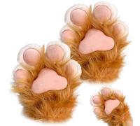 Paw Gloves, 1 Pair Cat Paw Gloves, Plush Furry Mittens for Cosplay & Anime Convention, Therian Dress-Up Accessories, Orange, Cat
