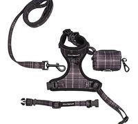Paw Highness Dog Walking Harness, Collar, Leash & Poo Bag Holder Set in Black Tartan Small