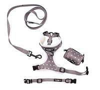 Paw Highness Dog Walking Harness, Collar, Leash & Poo Bag Holder Set in Grey Polka Dot Medium