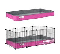 Paw Inspired Critter Box Washable Cage Liner, Reversible Fleece Bedding with Raised Sides for Guinea Pigs and Other Small Animals (2x4 (12" Grids), Gray/Pink)
