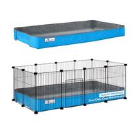 Paw Inspired Critter Box Washable Cage Liner, Reversible Fleece Bedding with Raised Sides for Guinea Pigs and Other Small Animals (Gray/Blue, 2x4 (12" Grids))