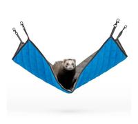Paw Inspired Hanging Fleece Hammock for Ferrets, Rats, Chinchillas, Sugar Gliders, Cats | Hideout Toy for Guinea Pigs, Hamsters | Swivel Clips for Small Animal Cages (Gray/Blue)