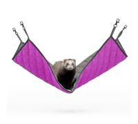 Paw Inspired Hanging Fleece Hammock for Ferrets, Rats, Chinchillas, Sugar Gliders, Cats | Hideout Toy for Guinea Pigs, Hamsters | Swivel Clips for Small Animal Cages (Gray/Pink)